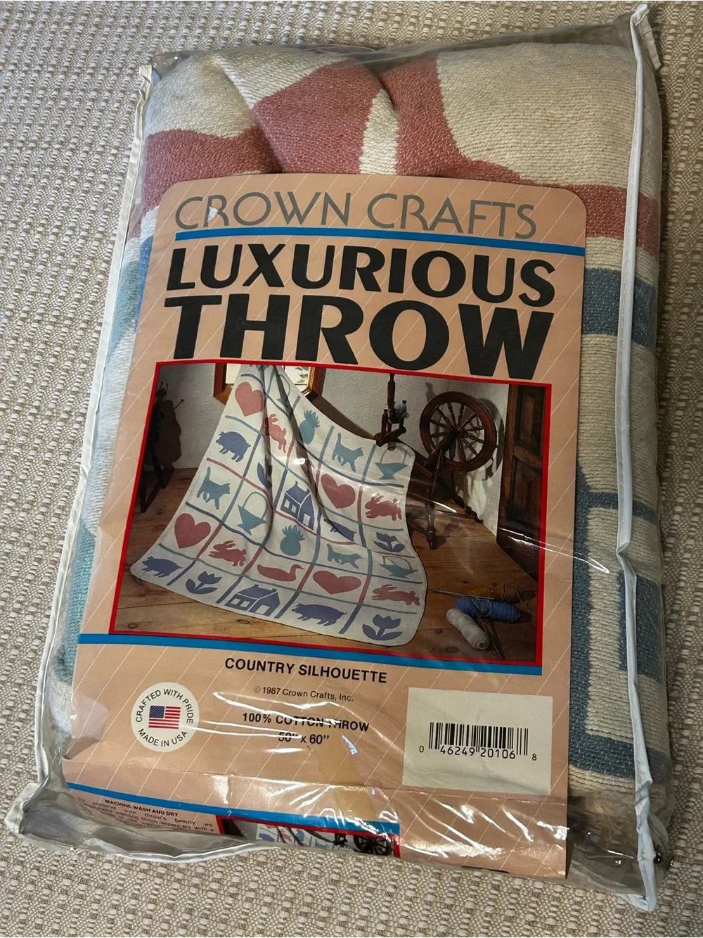 Vintage Crown Crafts Country Silhouettes Throw Blanket Geese Cats Cottage Cotton